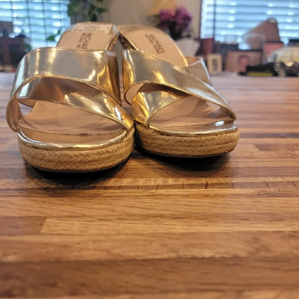 Michael Kors MK Logo Silver Espadrilles Wide Criss cross Strap 4